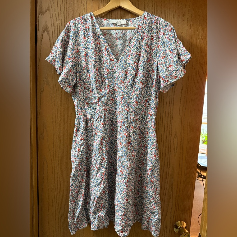 LOFT Multicolor Floral Women’s Midi Dress Great condition!